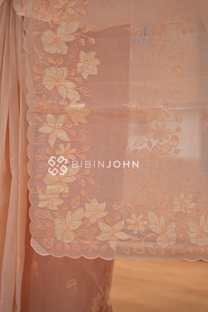Organza Embroidery Saree Peach-Blush BJ1019