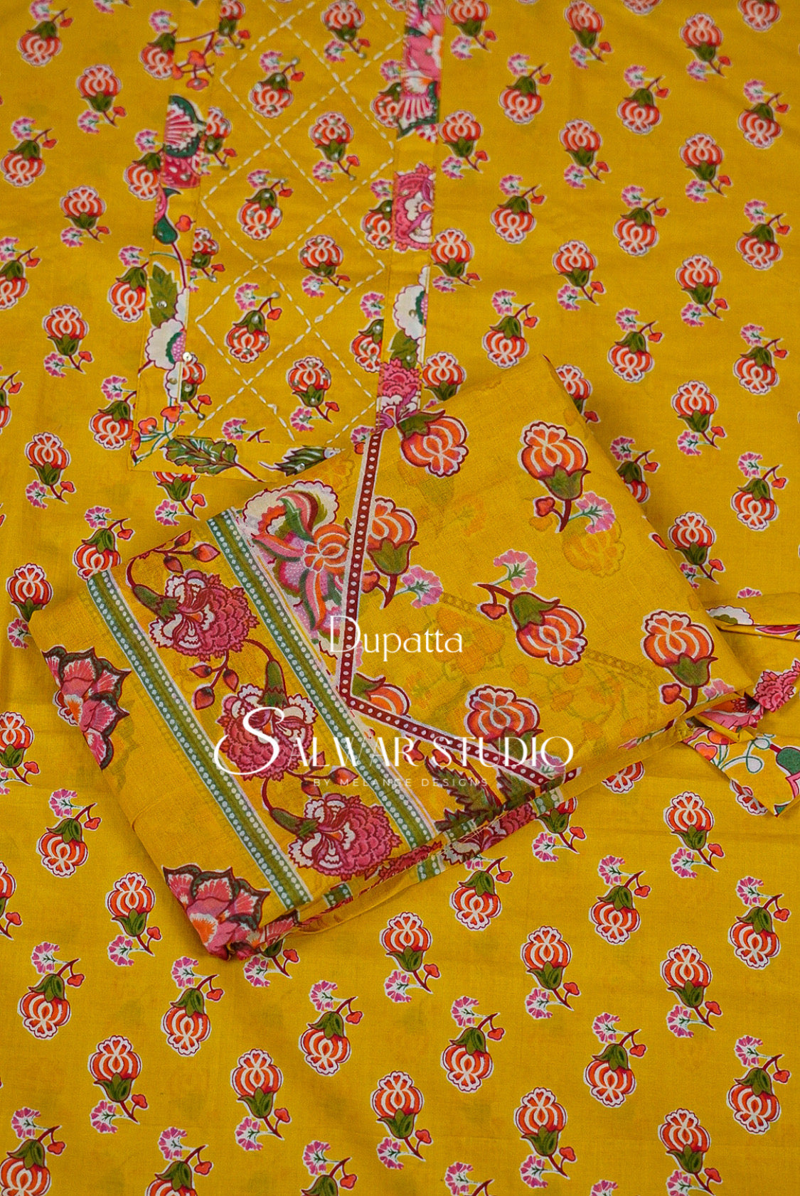 Printed Cotton Unstitched Salwar Suit Dress Material Yellow AC0165