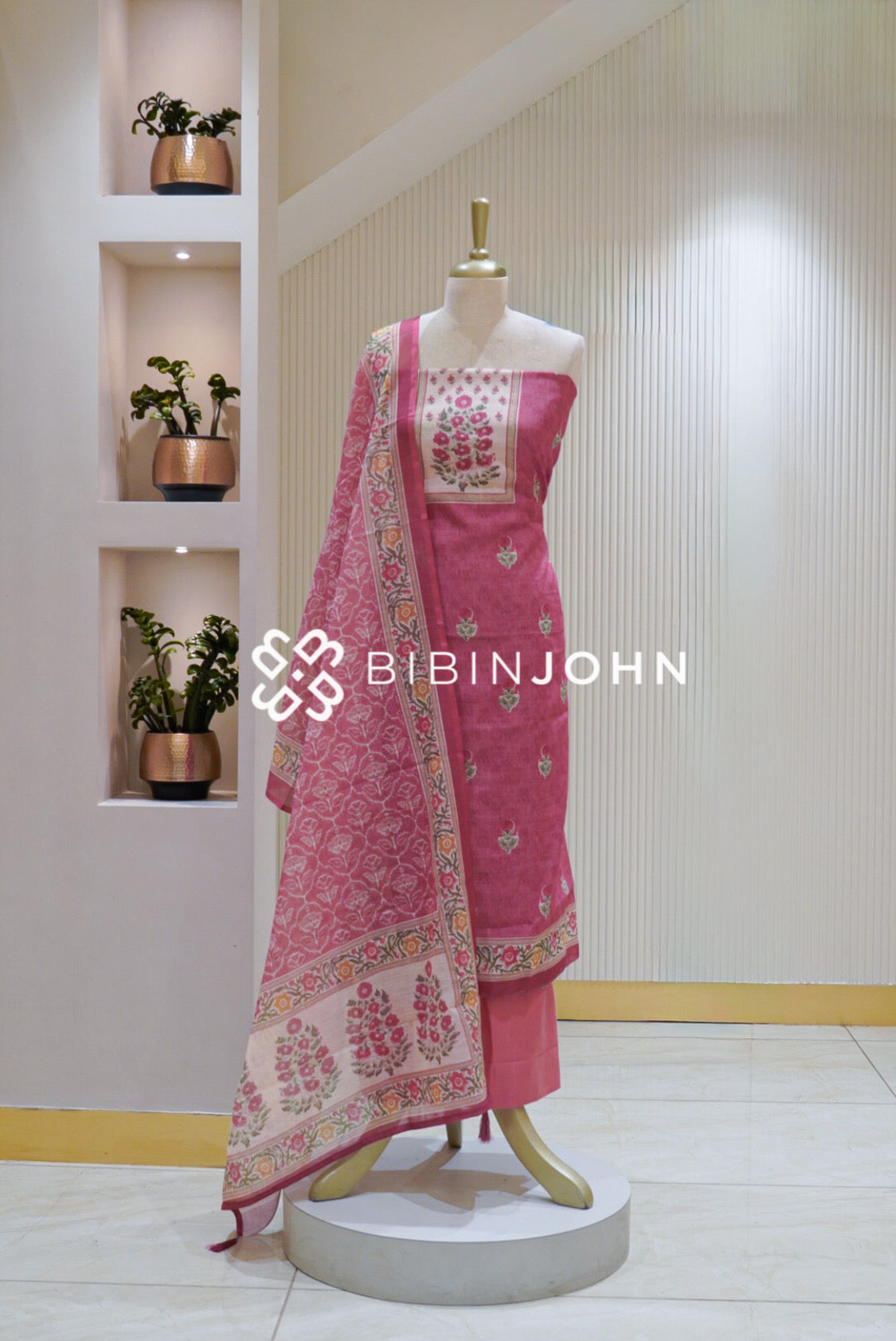 Printed Linen Cotton Unstitched Salwar Suit Material Rose Pink BJ2620