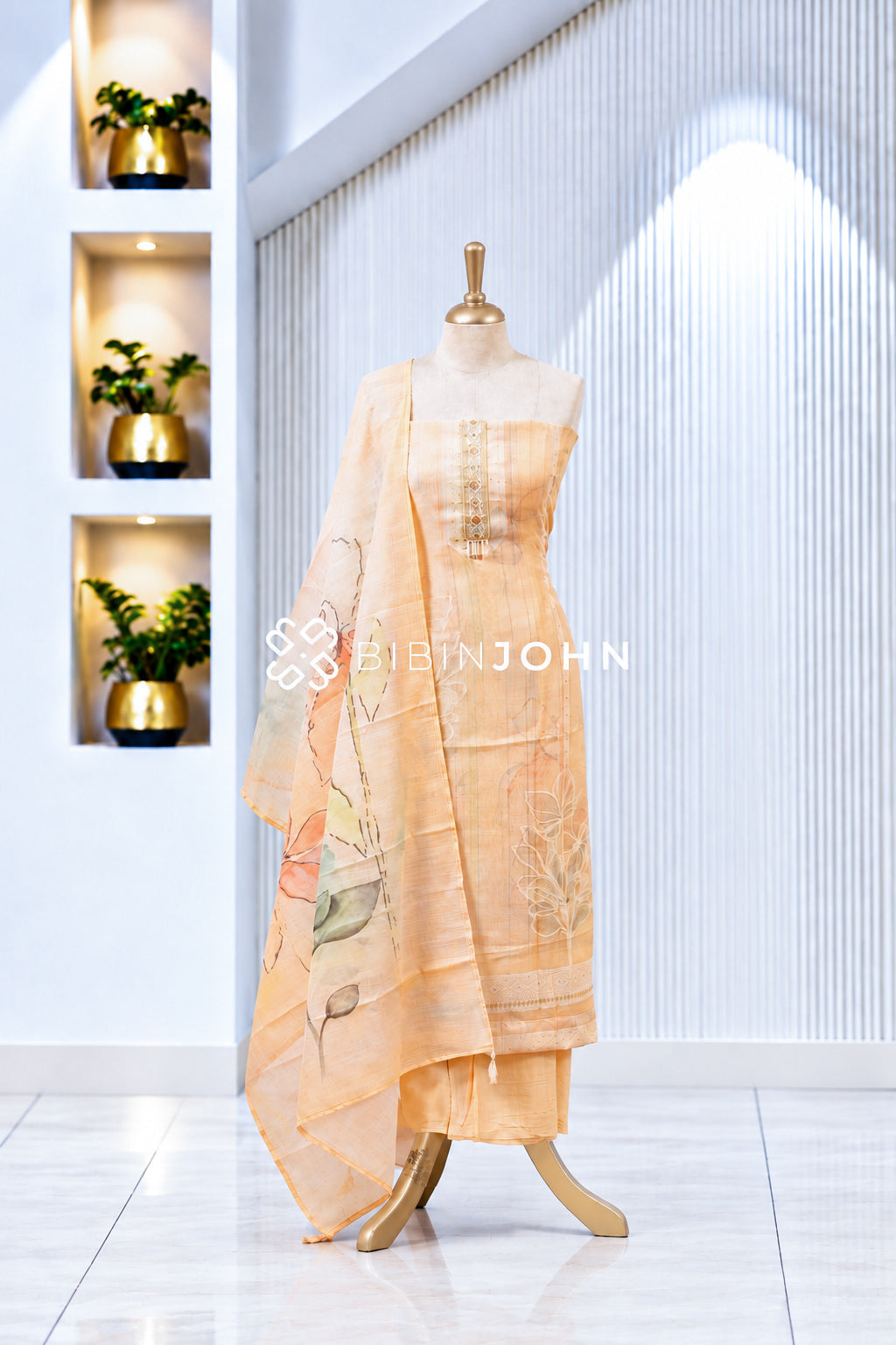 Cotton Embroidery Unstitched Salwar Suit Material Pastel Peach BJ1985