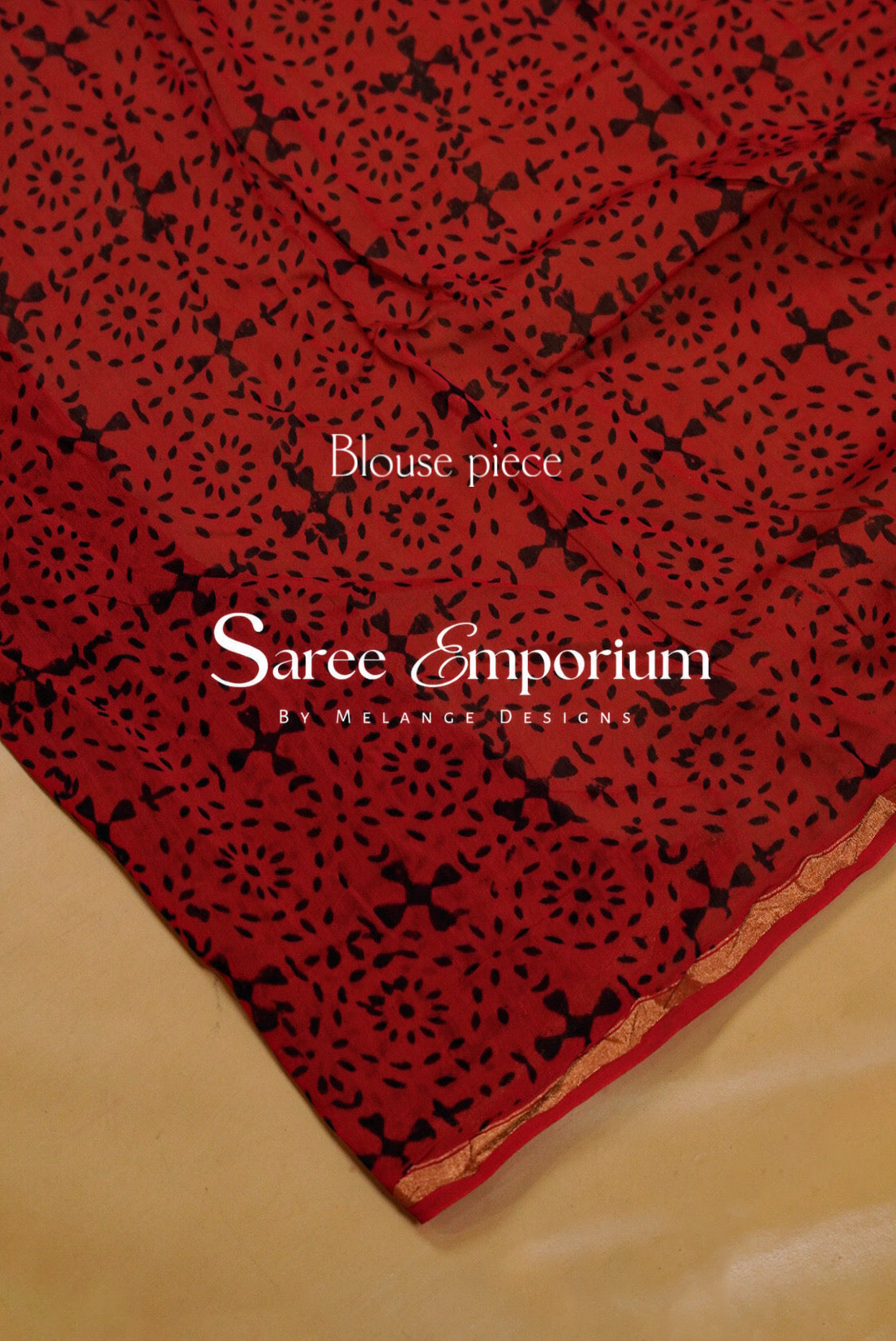 Chanderi Ajrakh Saree For Women Brick Red  Blose Piece.