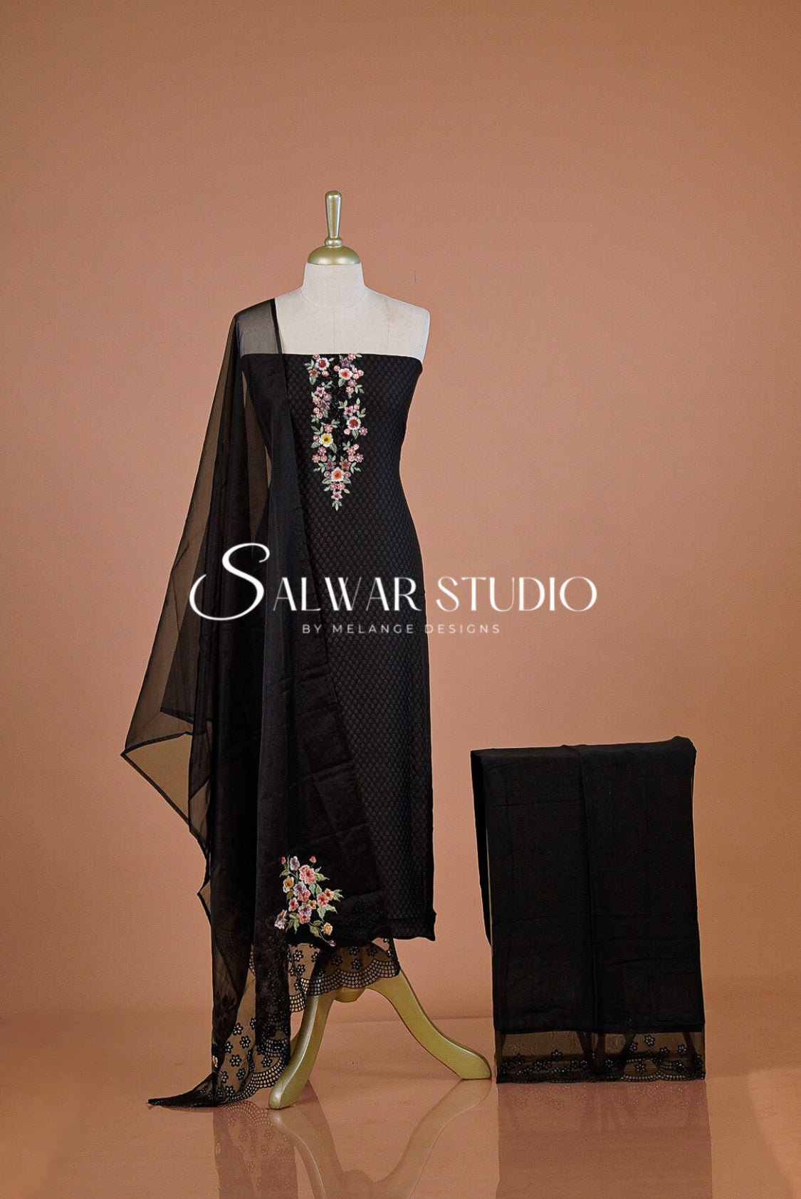 Chanderi Embroidery Unstitched Salwar suit Dress Material Black AC0238
