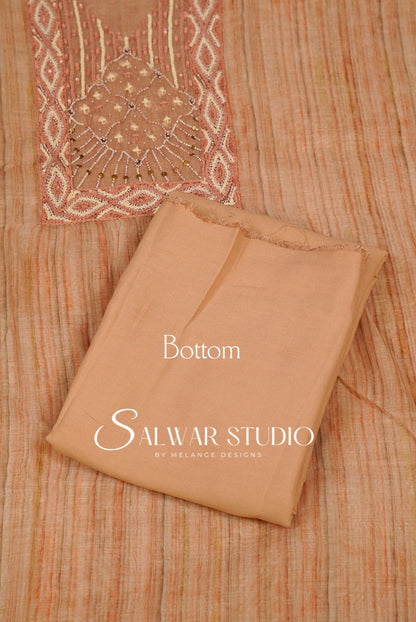 Chanderi Embroidery Unstitched Salwar suit Dress Material Peach Bottom