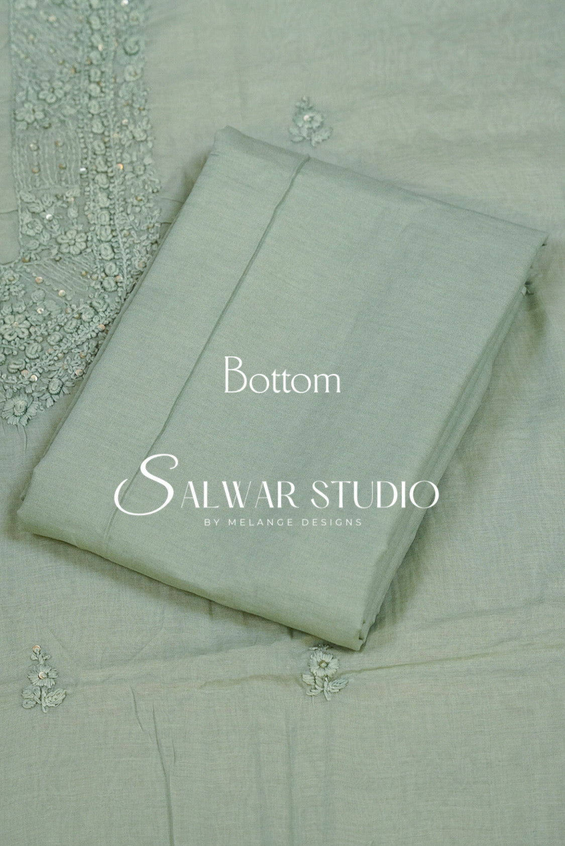 Chanderi Embroidery Unstitched Salwar Suit Material Sage Green