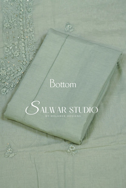 Chanderi Embroidery Unstitched Salwar Suit Material Sage Green