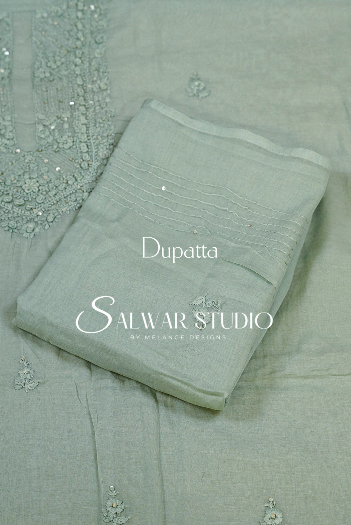 Chanderi Embroidery Unstitched Salwar Suit Material Sage Green