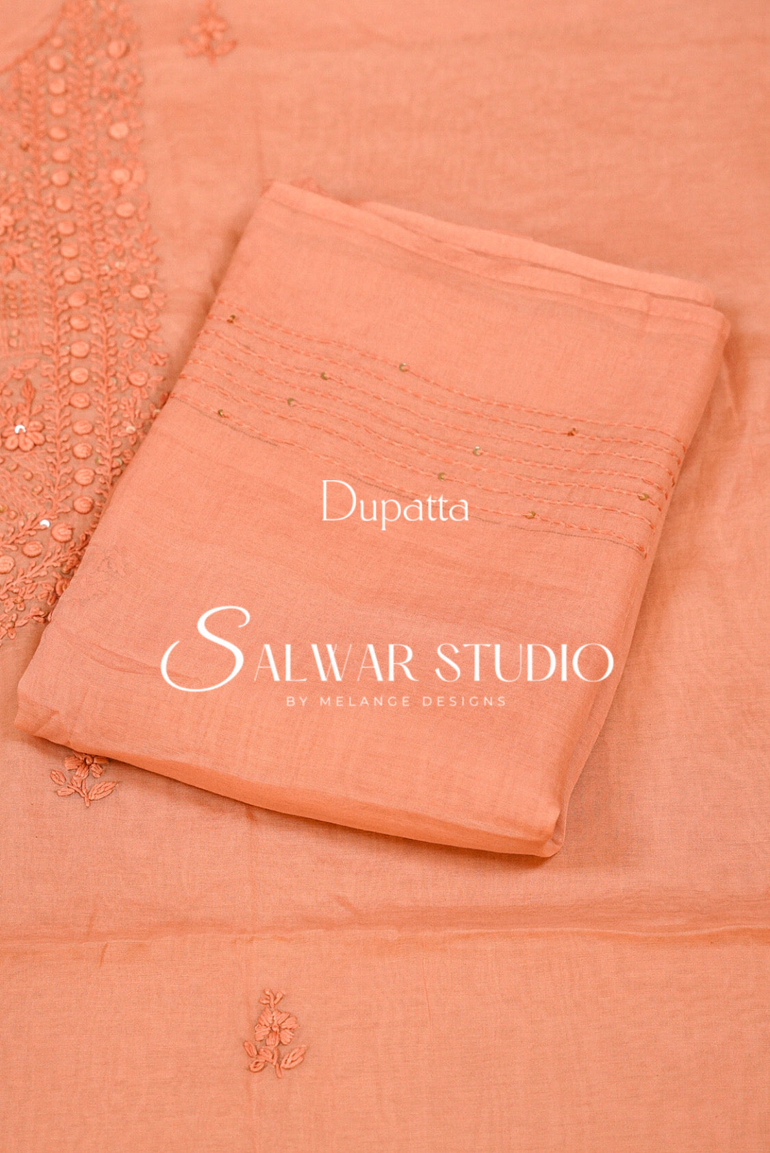 Chanderi Embroidery Unstitched Salwar Suit Material Salmon Peach