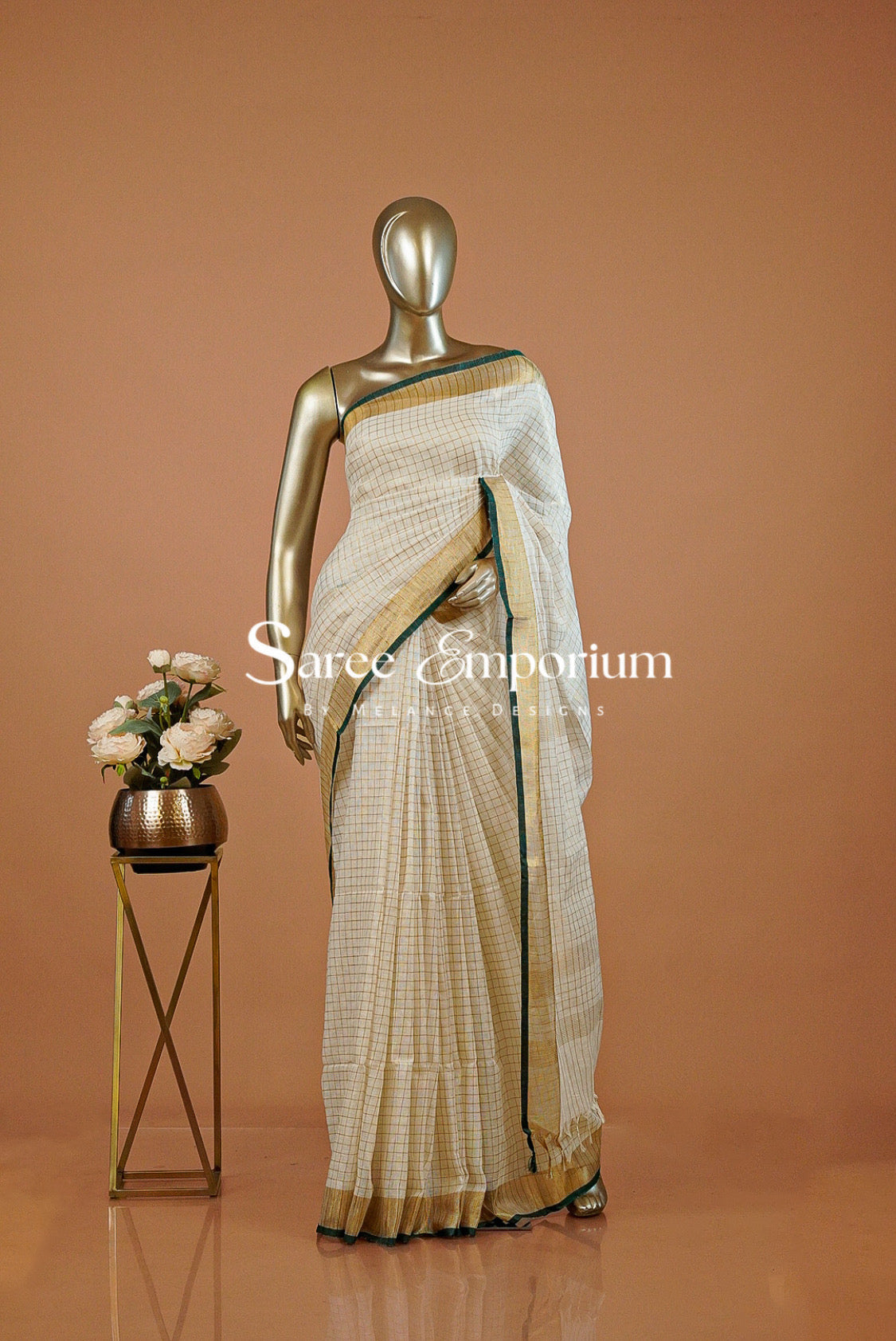 Linen Check Saree For Women MDS0263