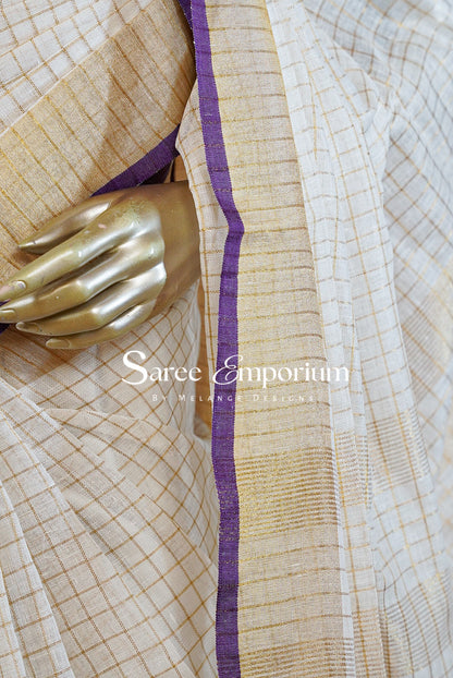 Linen Check Saree For Women MDS0264