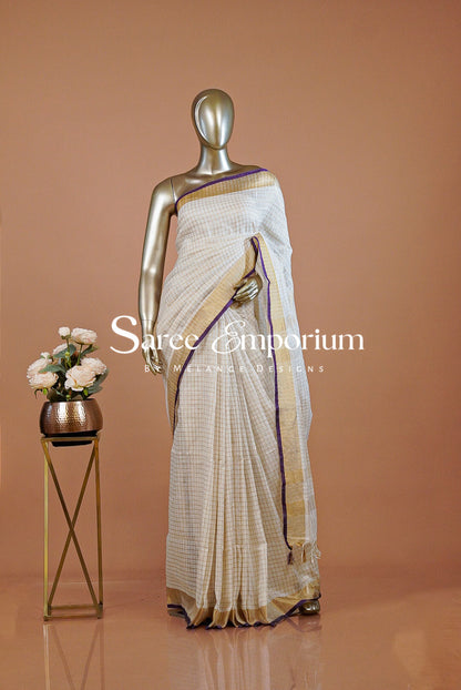Linen Check Saree For Women MDS0264