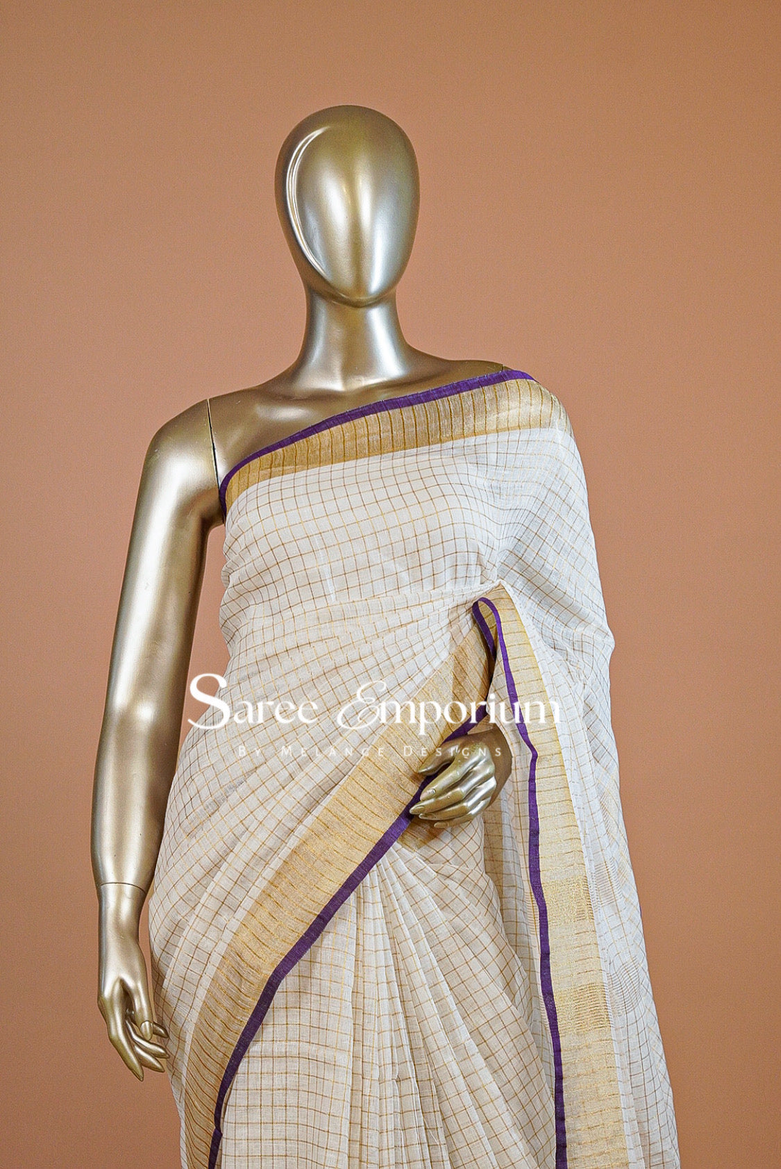 Linen Check Saree For Women MDS0264