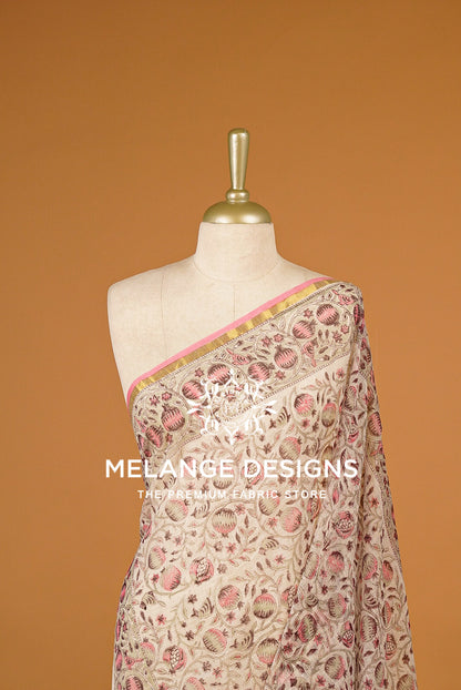 Cotta Block Print Dupatta For Women Ivory Beige with Coral Pink BJ0076
