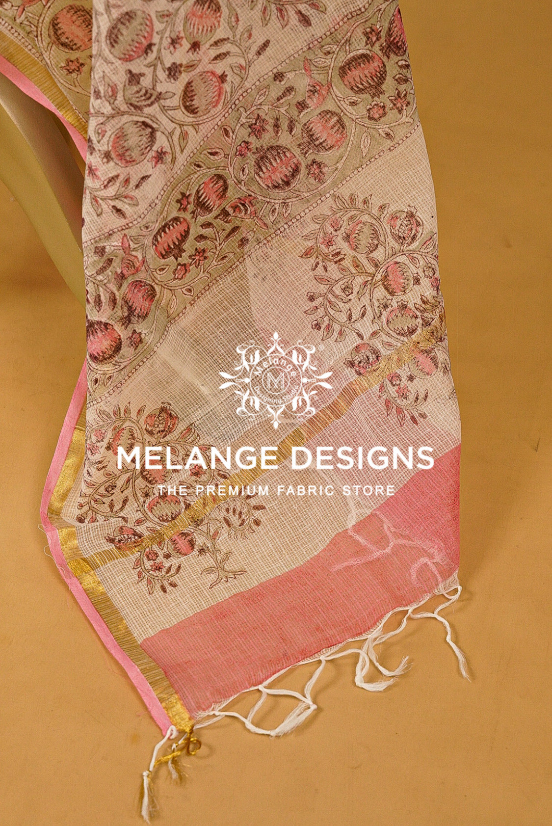 Cotta Block Print Dupatta For Women Ivory Beige with Coral Pink BJ0076