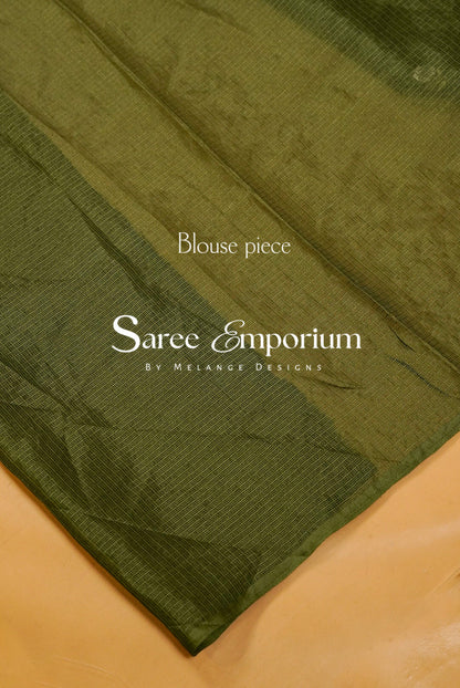Cotta Cutwork Saree For Women Olive Green Blouse Piece.