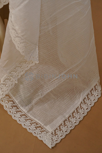 Cotta Embroidery Dupatta For Women White  end border.