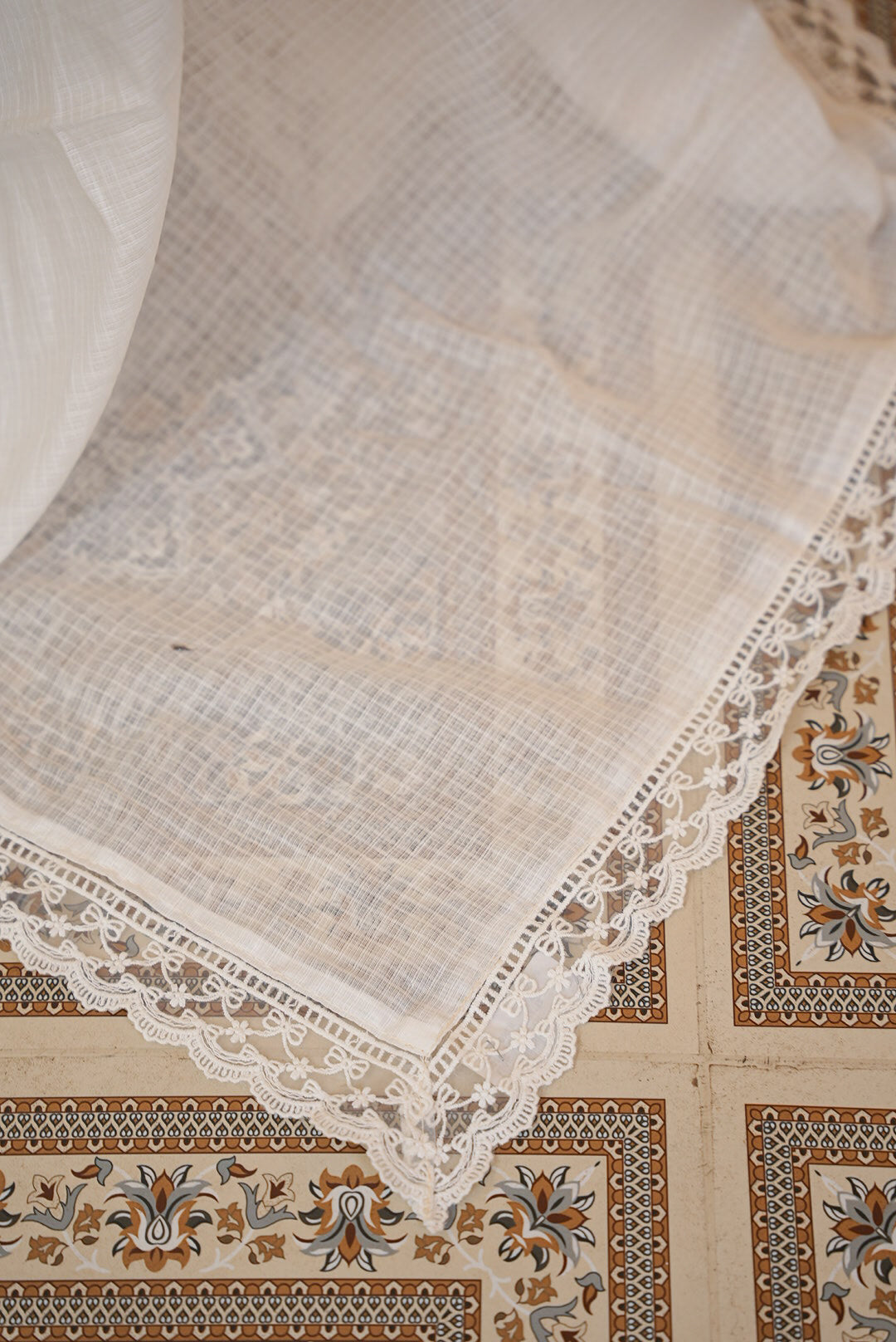 Cotta Embroidery Dupatta For Women White  side view