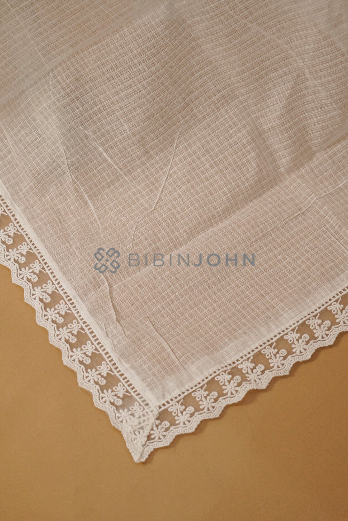 Cotta Embroidery Dupatta For Women White side view.