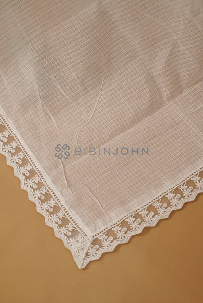 Cotta Embroidery Dupatta For Women White side view.