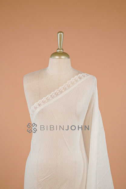 Cotta Embroidery Dupatta For Women White close view.