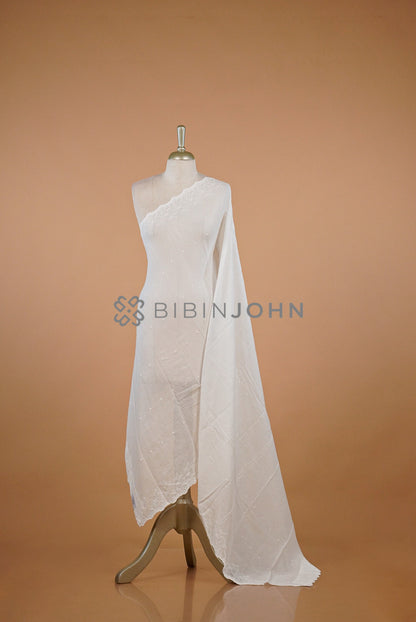 Cotta Embroidery Dupatta For Women White