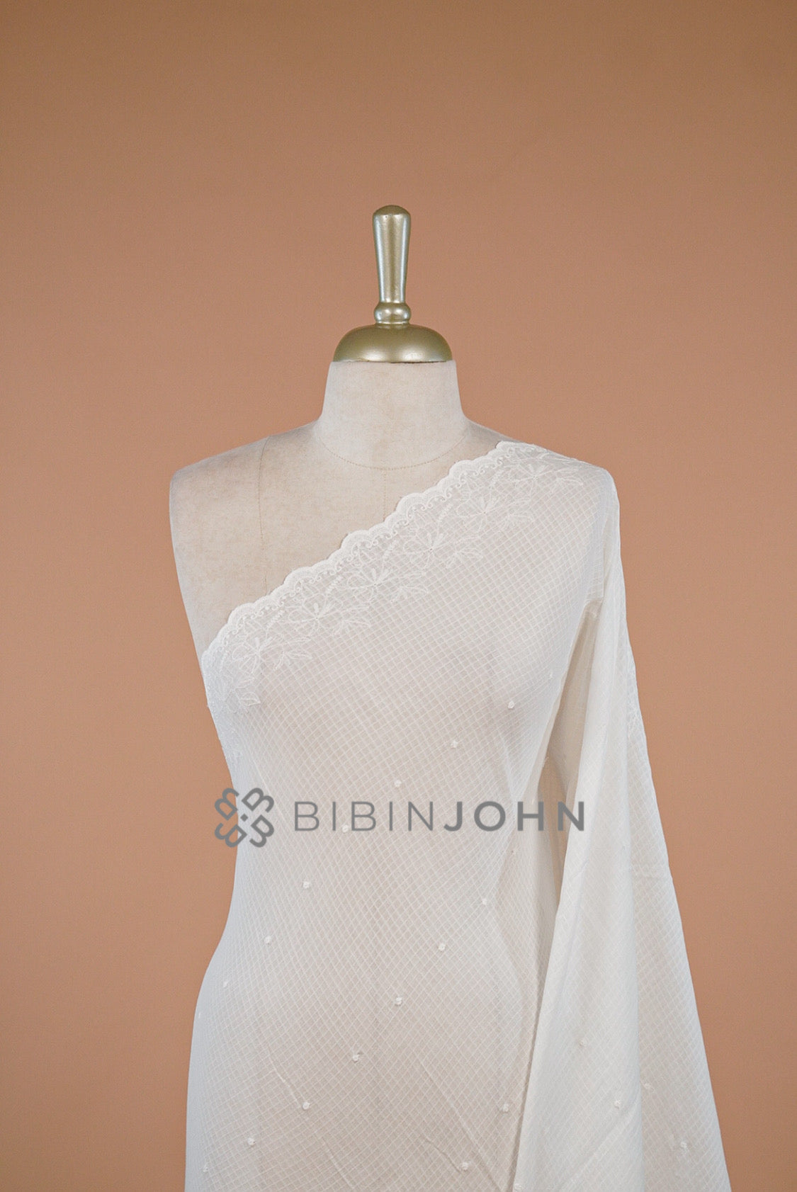Cotta Embroidery Dupatta For Women White close view.