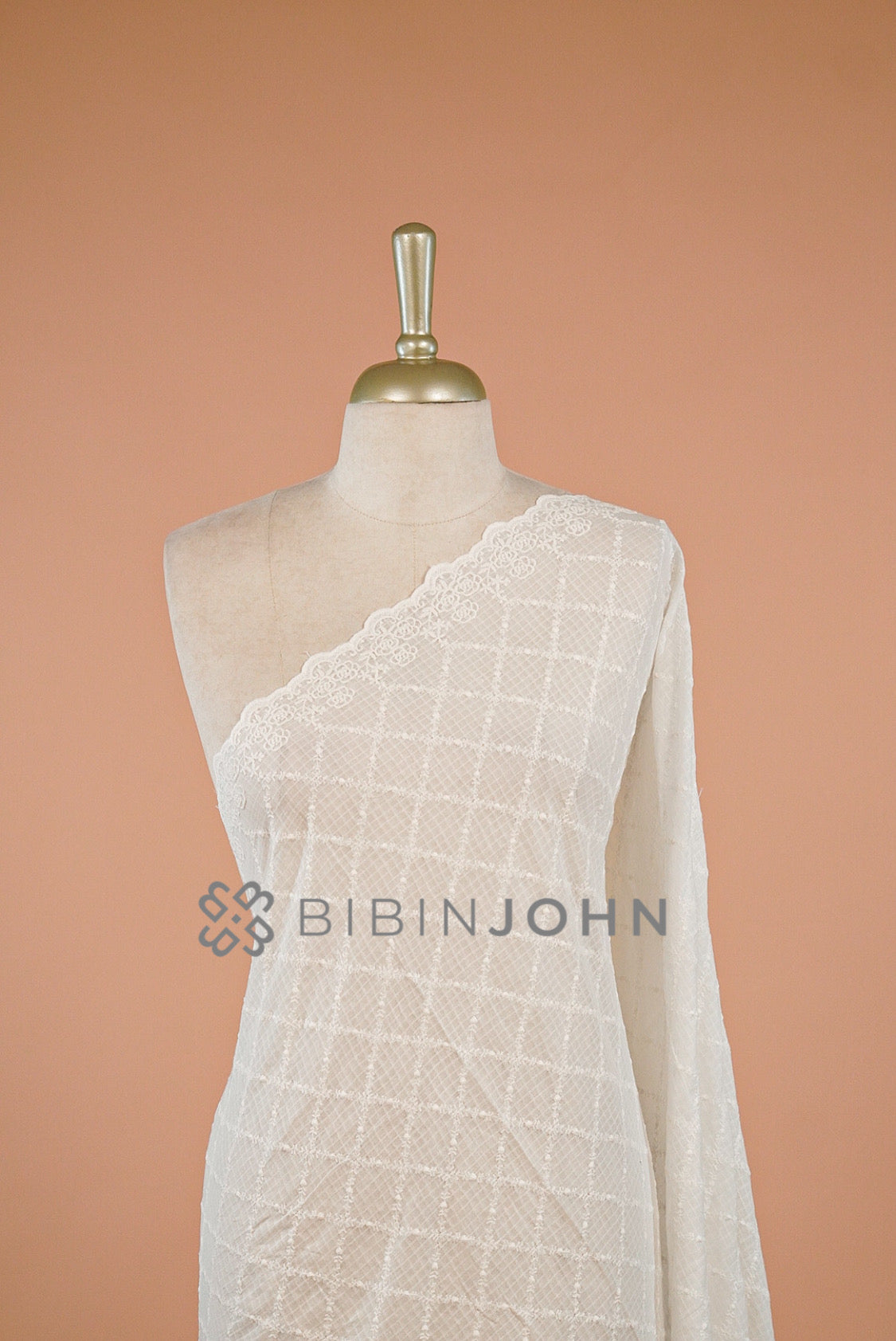 Cotta Embroidery Dupatta For Women White close view.