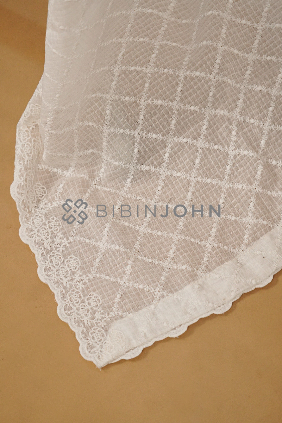 Cotta Embroidery Dupatta For Women White side view.