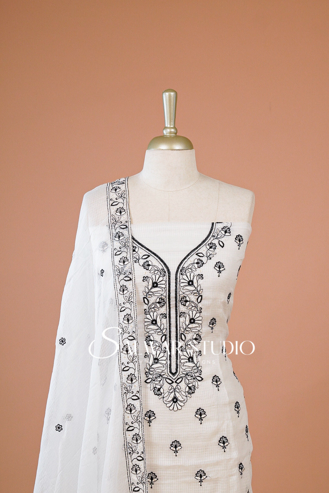 Cotta Embroidery Unstitched Salwar Suit Dress Material Close UP