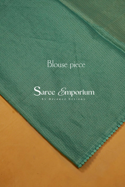 Cotta Embroidery Saree For Women Teal Green Blouse Piece.