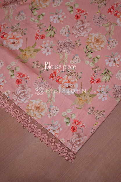 Cotta Embroidery Saree For Women Peach Pink  BLOUSE PIECE