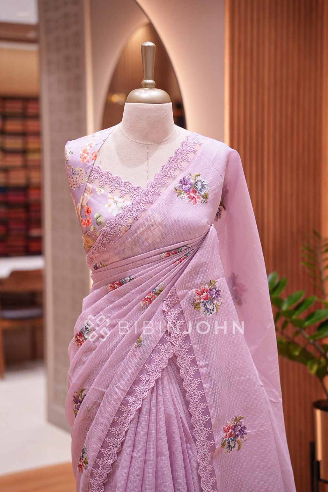 Cotta Embroidery Saree For Women  Lavender Pink  CLOSE VIEW