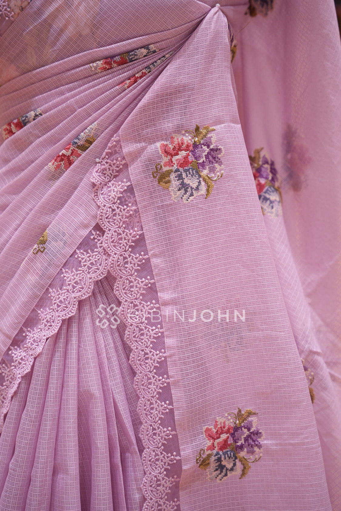 Cotta Embroidery Saree For Women  Lavender Pink SIDE VIEW