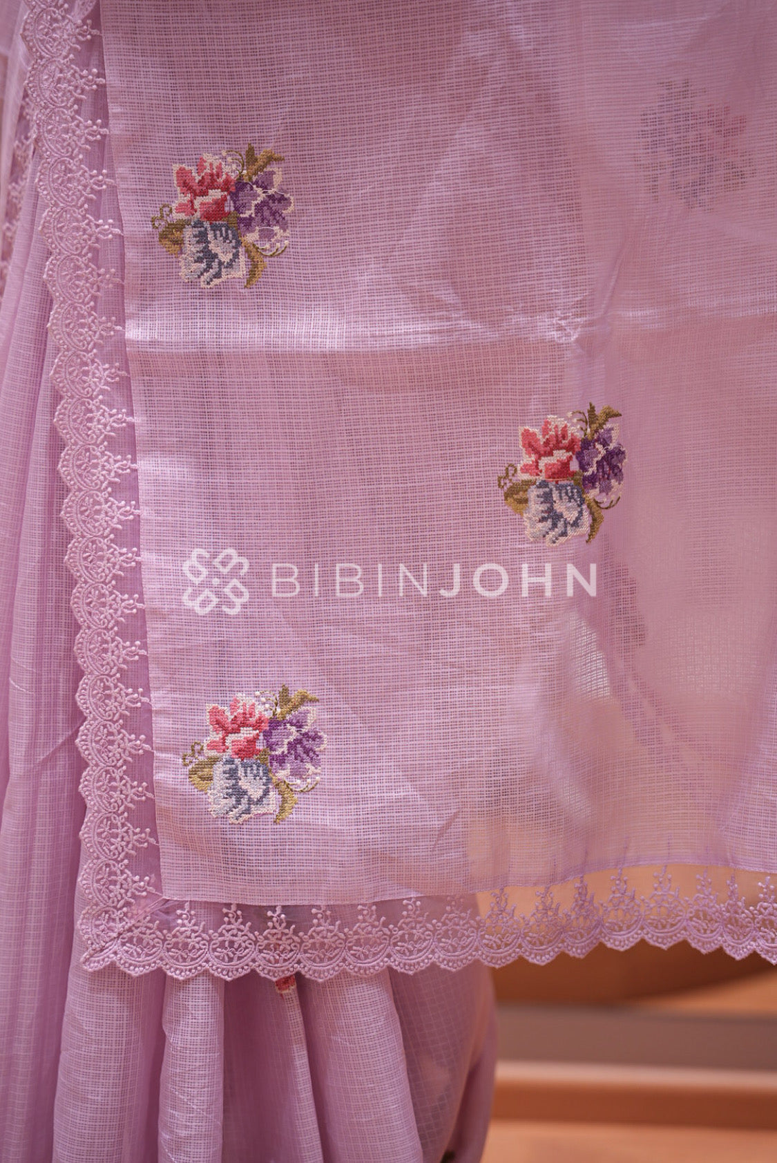 Cotta Embroidery Saree For Women  Lavender Pink PALLU