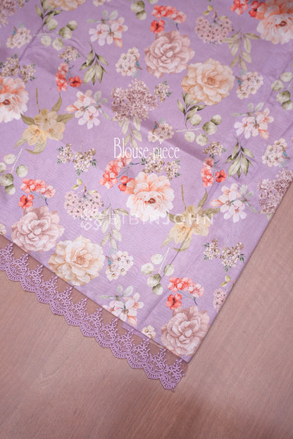 Cotta Embroidery Saree For Women  Lavender Pink BLOUSE PIECE