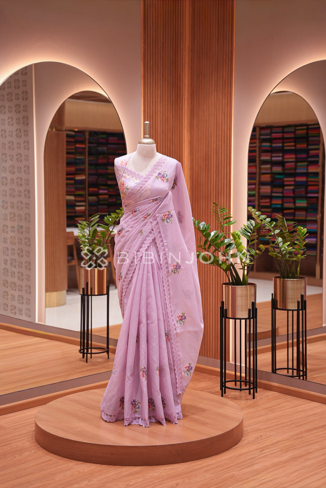 Cotta Embroidery Saree For Women  Lavender Pink 