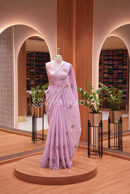 Cotta Embroidery Saree For Women  Lavender Pink 