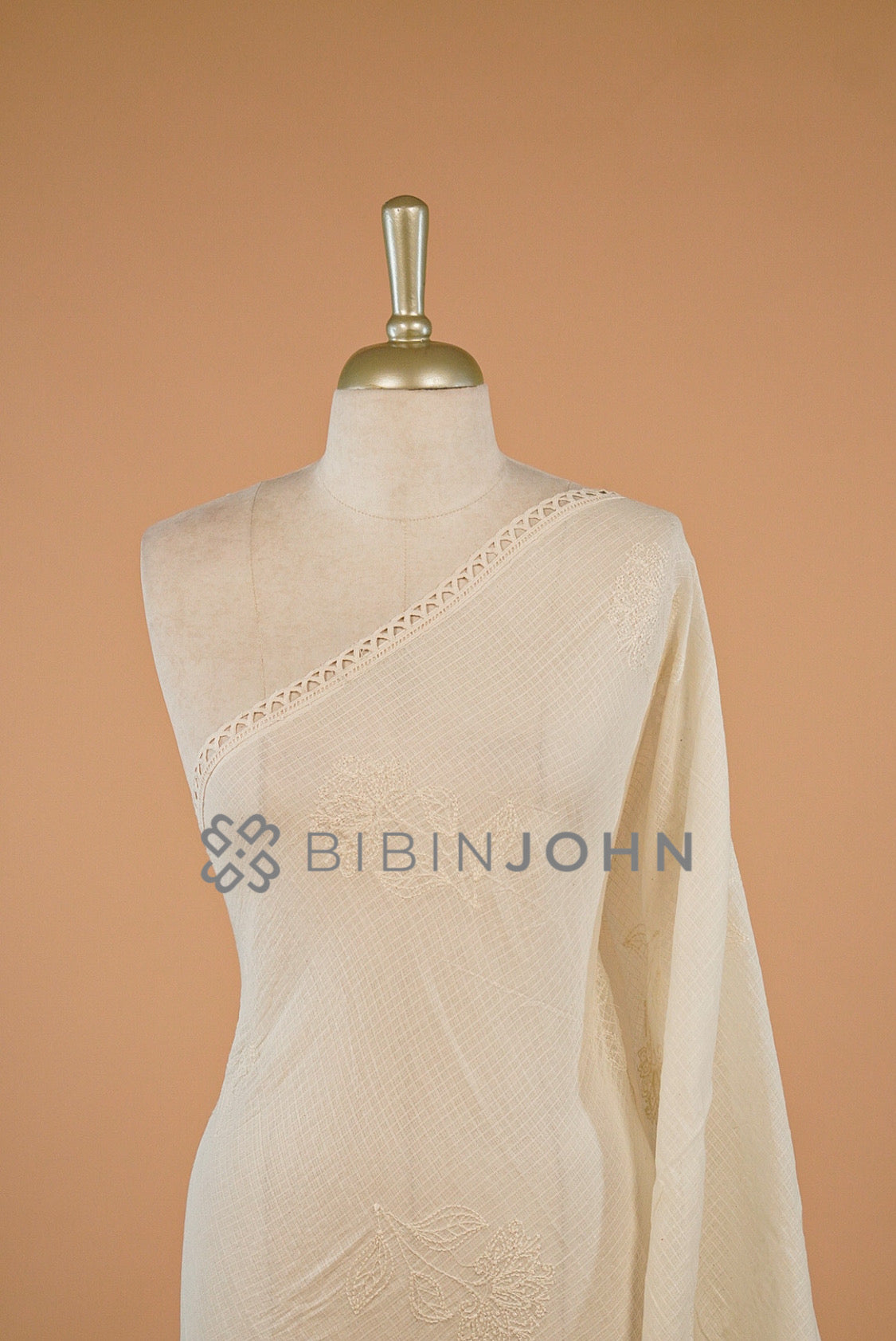 Cotta Lace Dupatta For Women Off White close view.