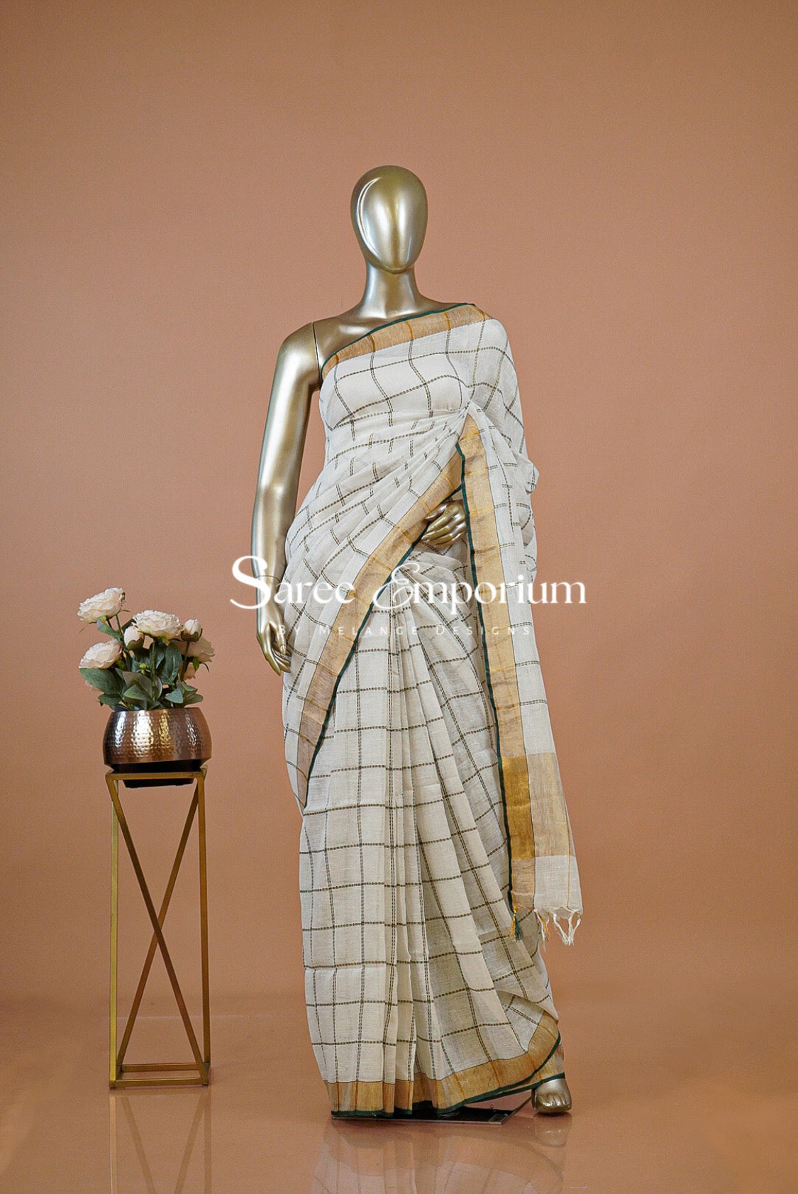 Linen Check Saree For Women MDS0259
