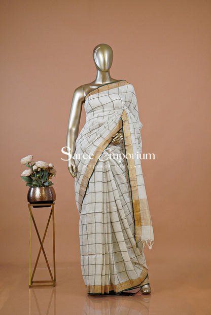 Linen Check Saree For Women MDS0259