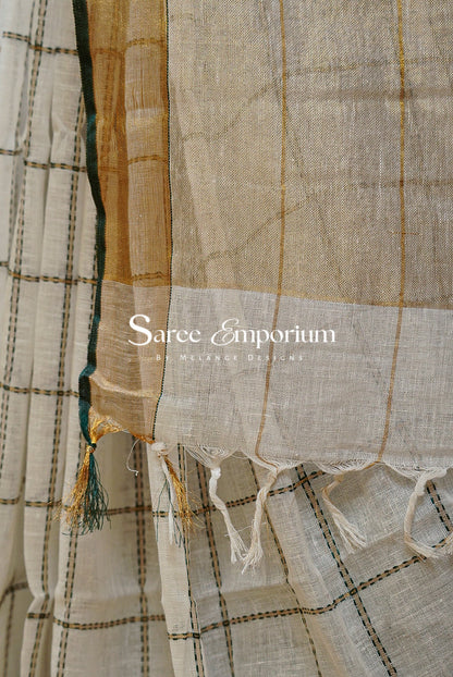 Linen Check Saree For Women MDS0259