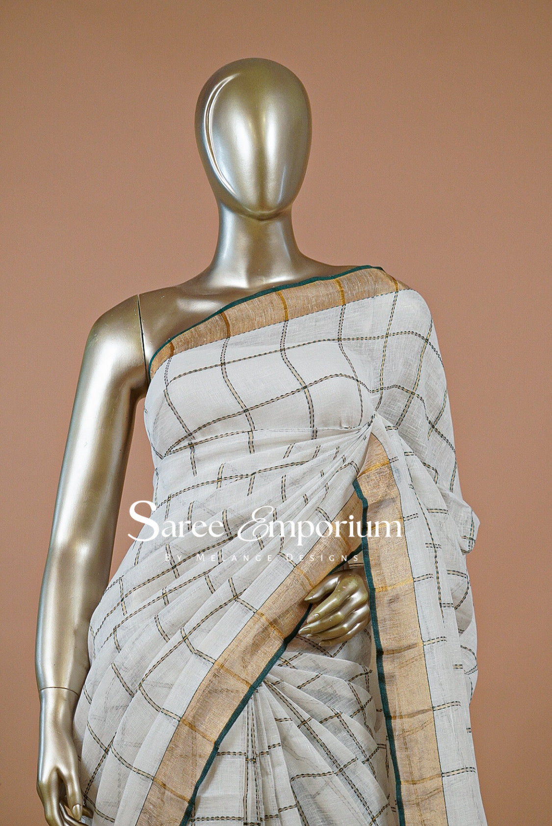 Linen Check Saree For Women MDS0259