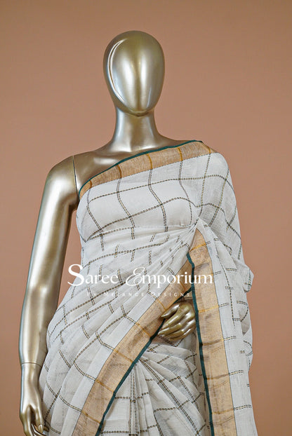 Linen Check Saree For Women MDS0259