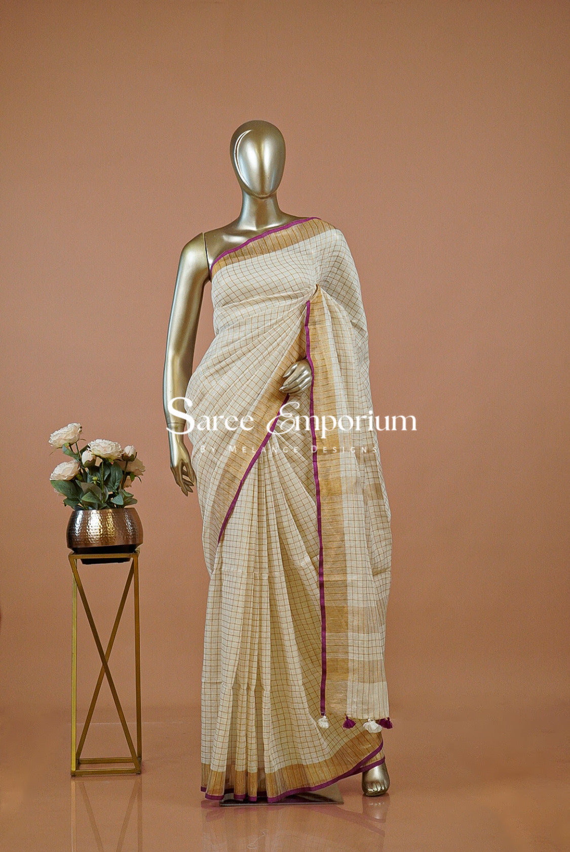 Linen Check Saree For Women MDS0260