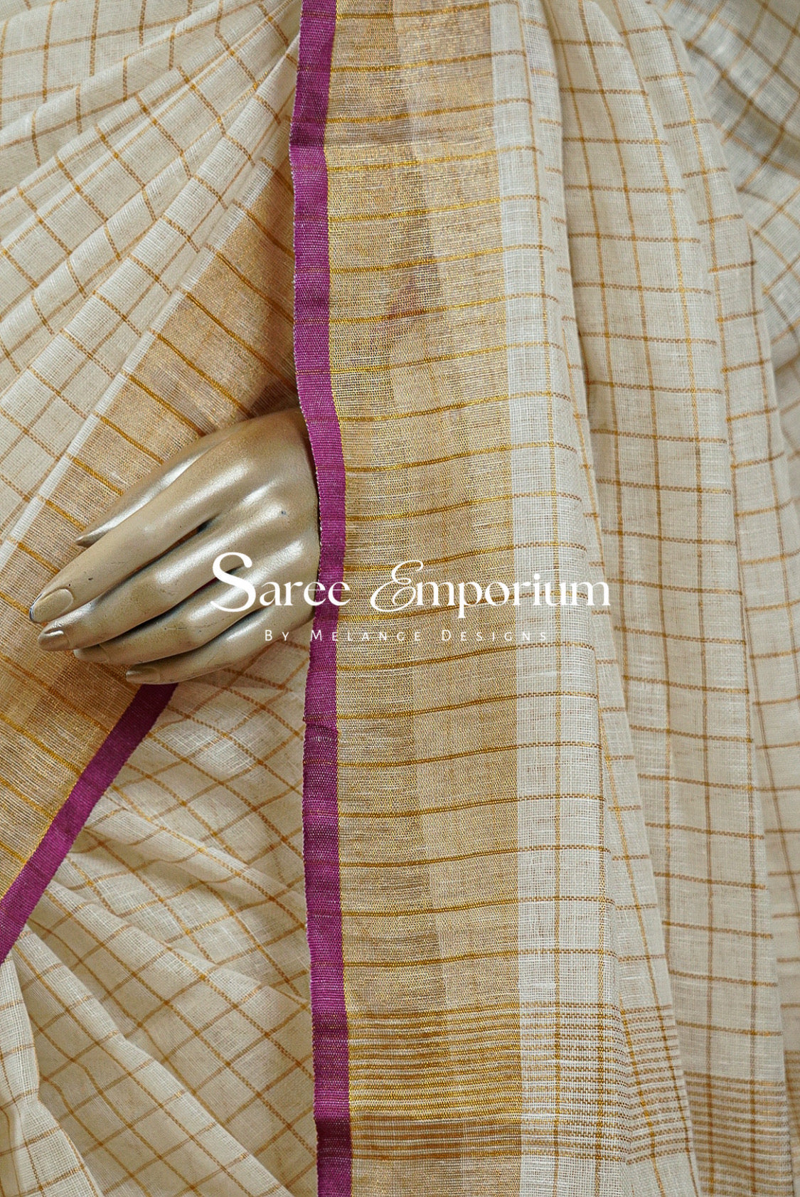 Linen Check Saree For Women MDS0260