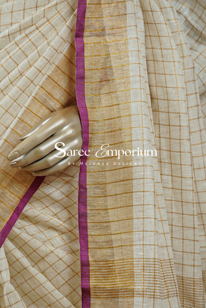 Linen Check Saree For Women MDS0260