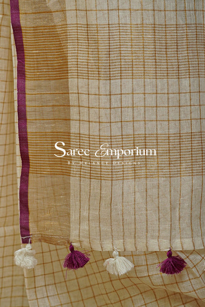 Linen Check Saree For Women MDS0260