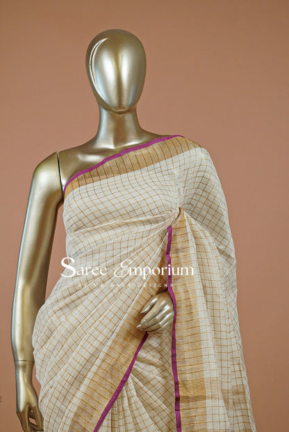 Linen Check Saree For Women MDS0260