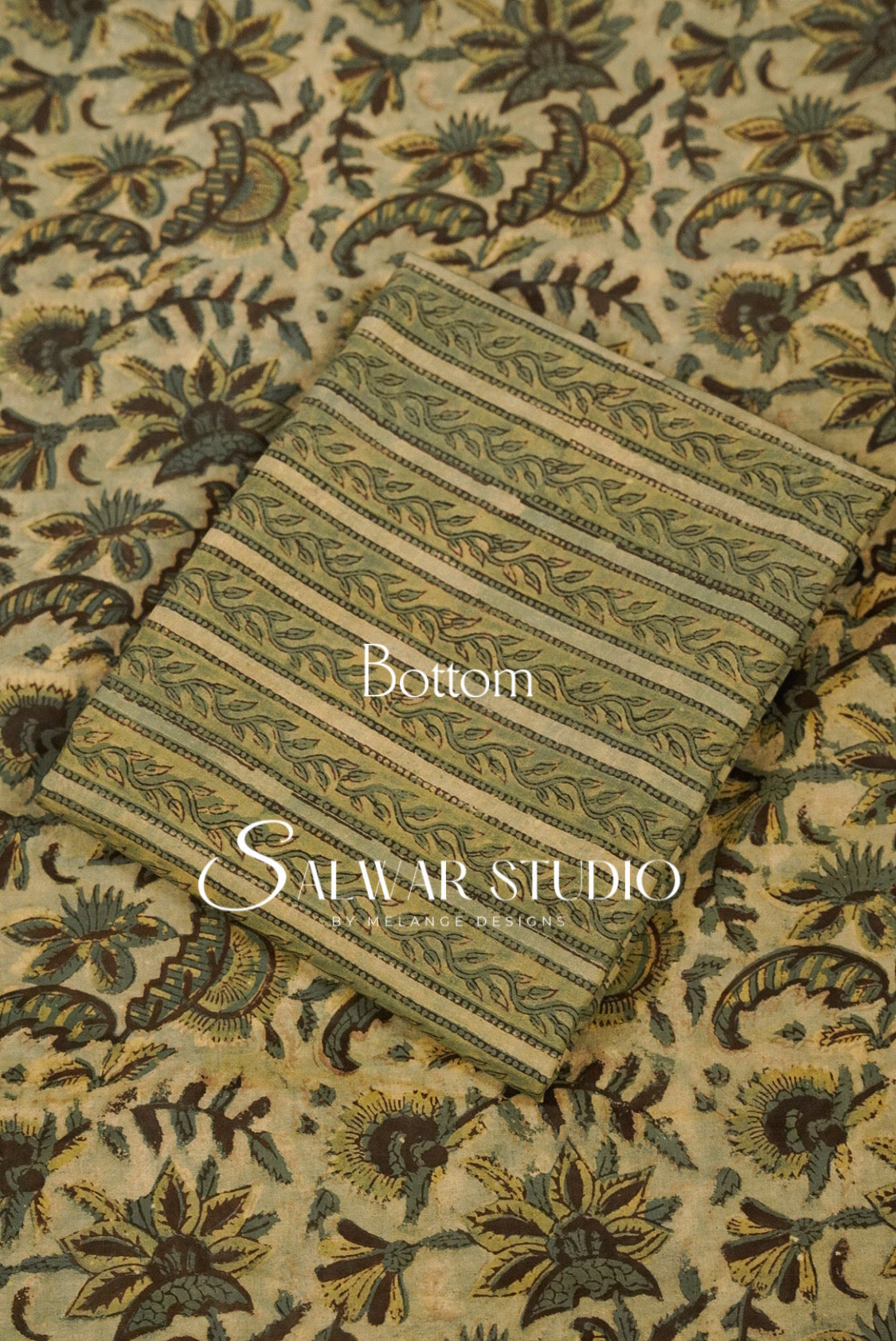 Cotton Ajrakh Unstitched Salwar Suit Material Warm Beige Bottom.