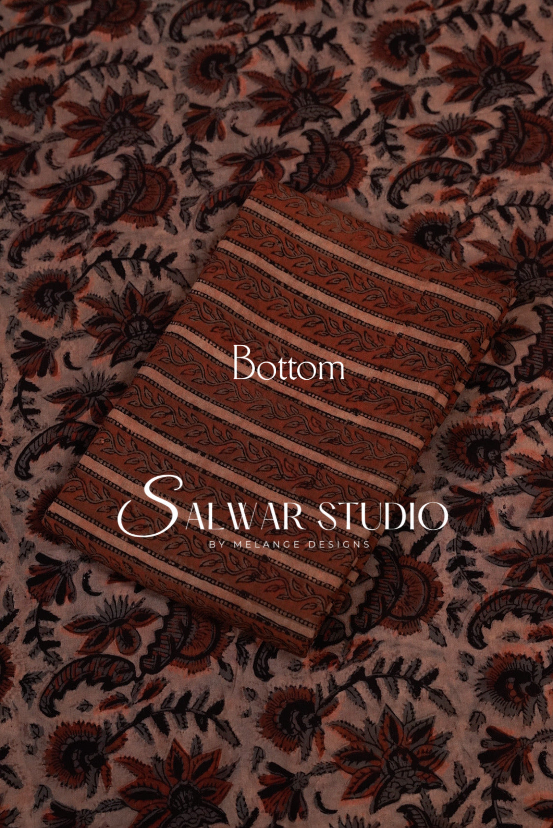 Cotton Ajrakh Unstitched Salwar Suit Material Warm Dusty Taupe Bottom.