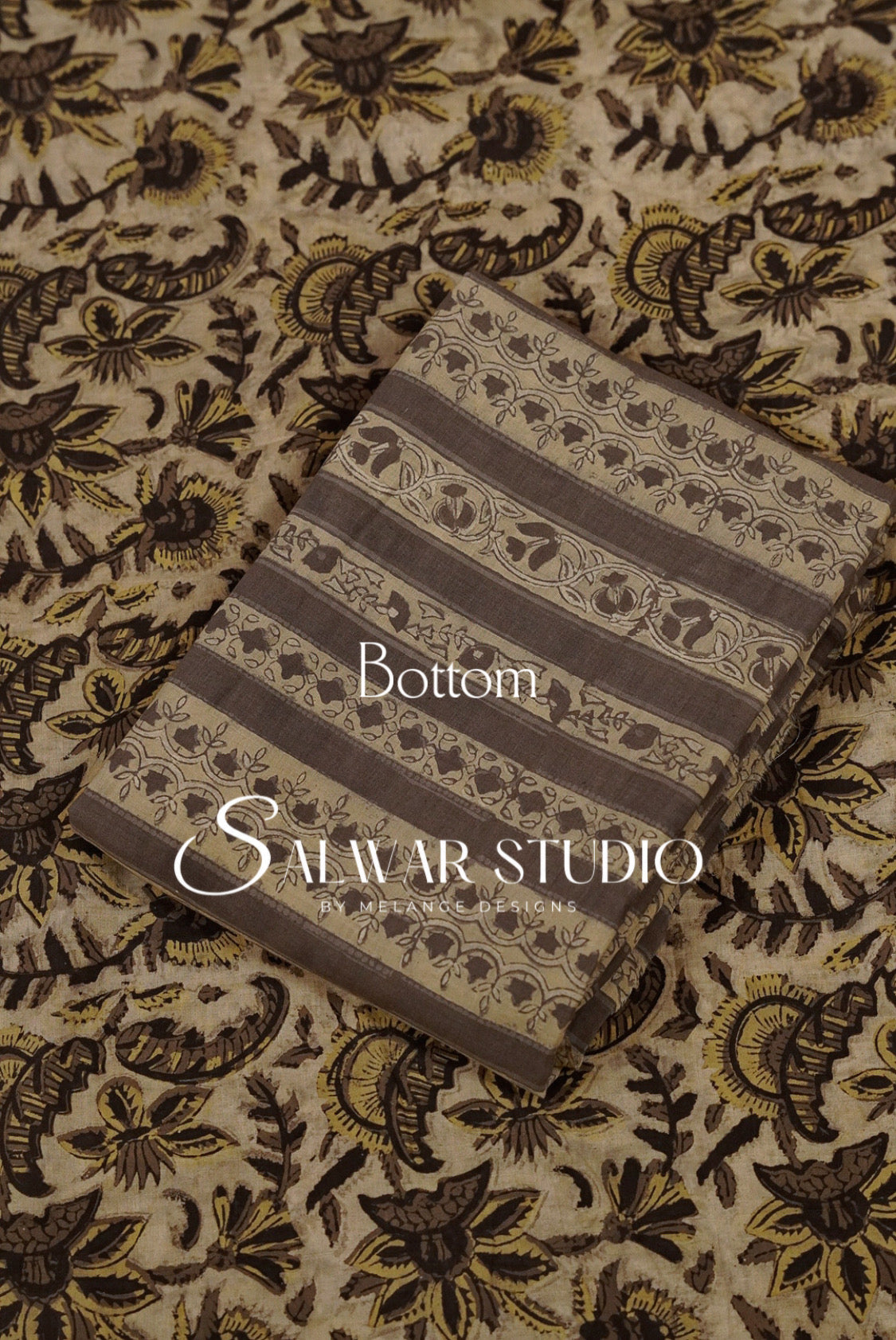 Cotton Ajrakh Unstitched Salwar Suit Material Natural Beige Bottom.